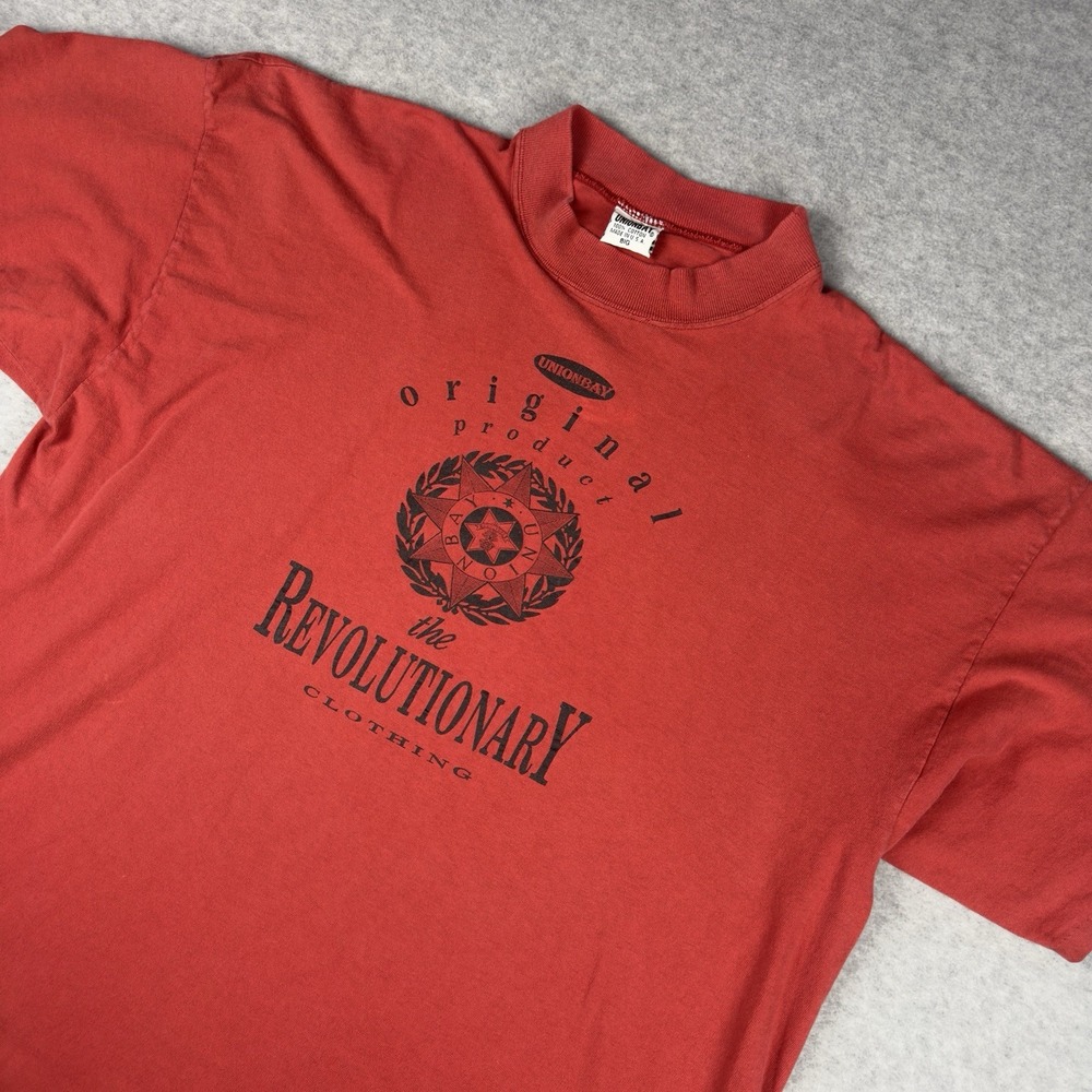 Vintage 90s Unionbay Revolutionary Clothing T Shirt Red Single Stitch USA Big XL
